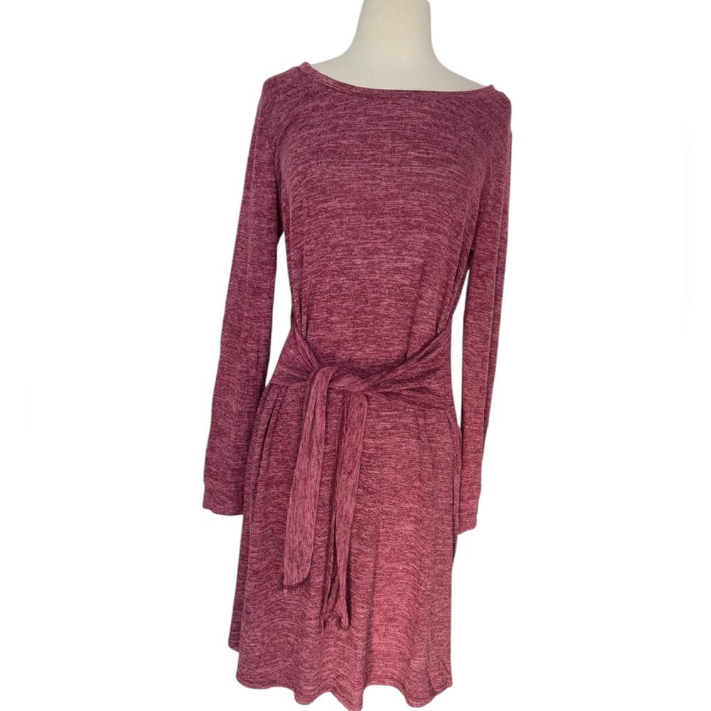 Anthropologie Sunday in Brooklyn Marled Long Sleeve Tie Waist Women Dress Pink M